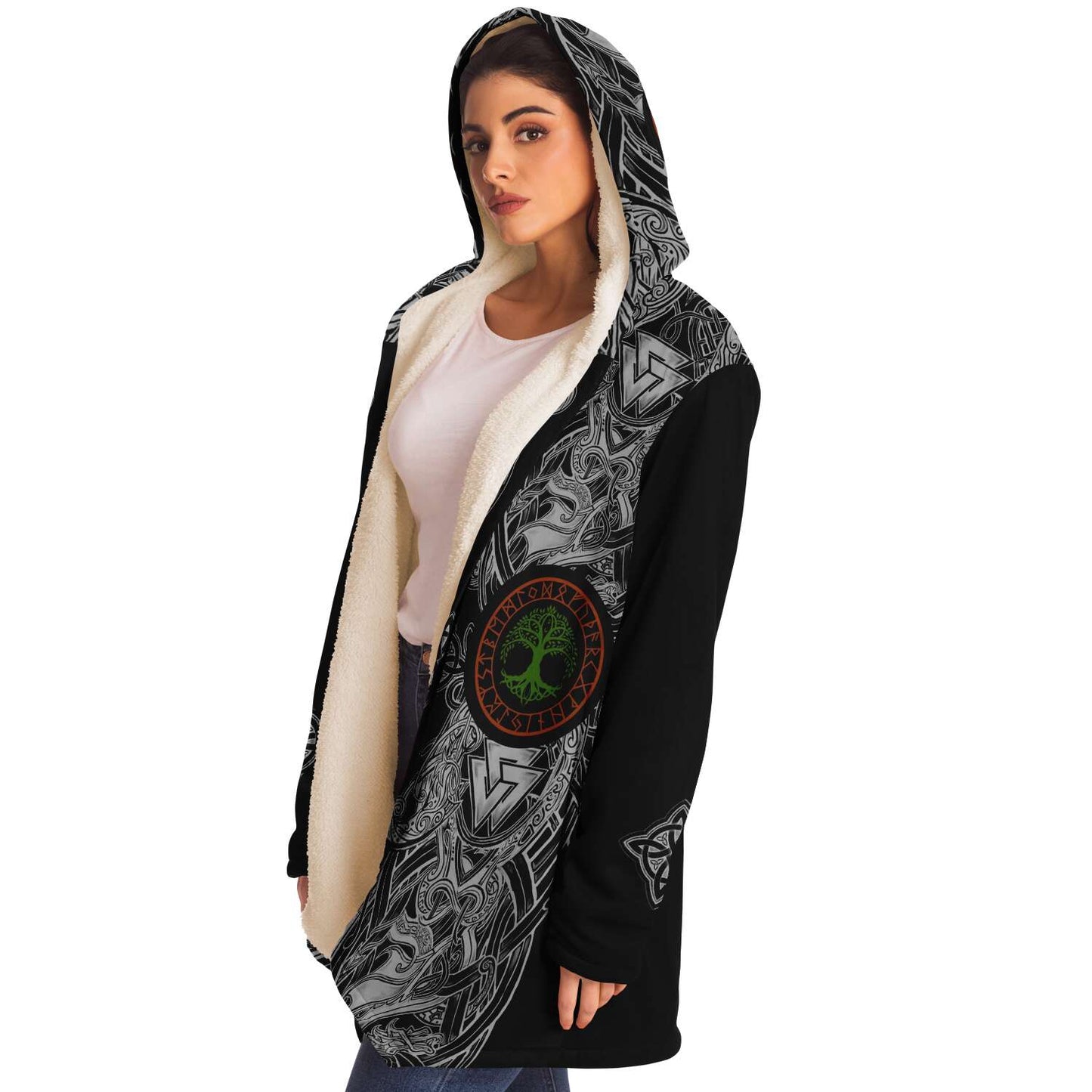 Yggdrasil and Valknut Premium Viking Cloak