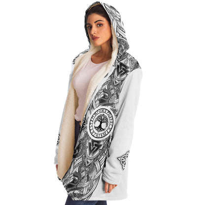 Yggdrasil and Valknut Premium Viking Cloak - White