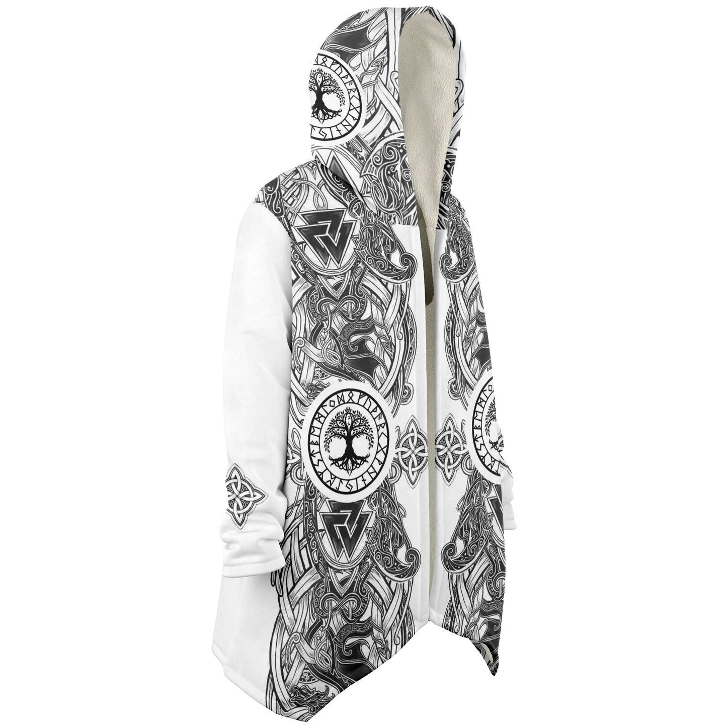 Yggdrasil and Valknut Premium Viking Cloak - White