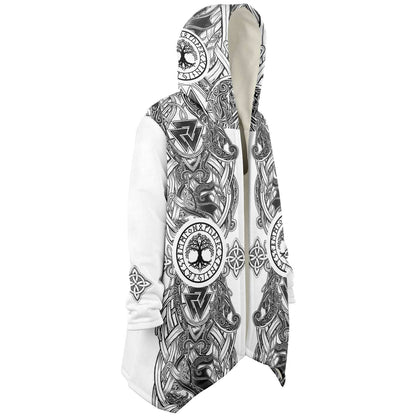 Yggdrasil and Valknut Premium Viking Cloak - White