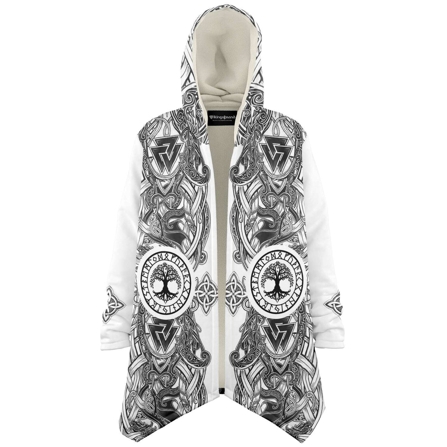Yggdrasil and Valknut Premium Viking Cloak - White