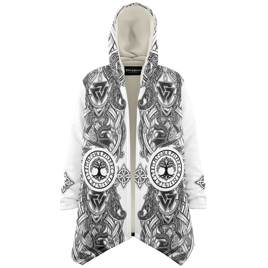Yggdrasil and Valknut Premium Viking Cloak - White