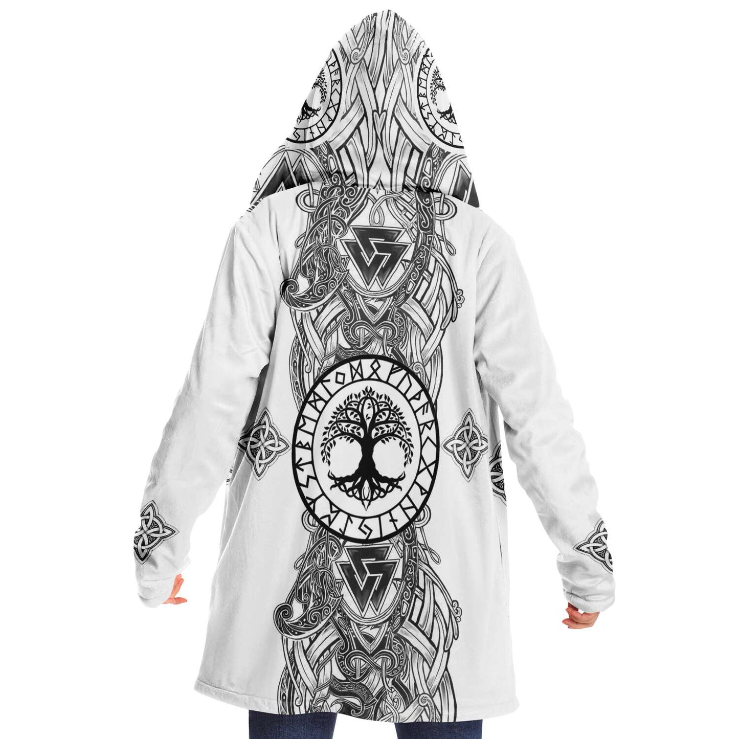 Yggdrasil and Valknut Premium Viking Cloak - White