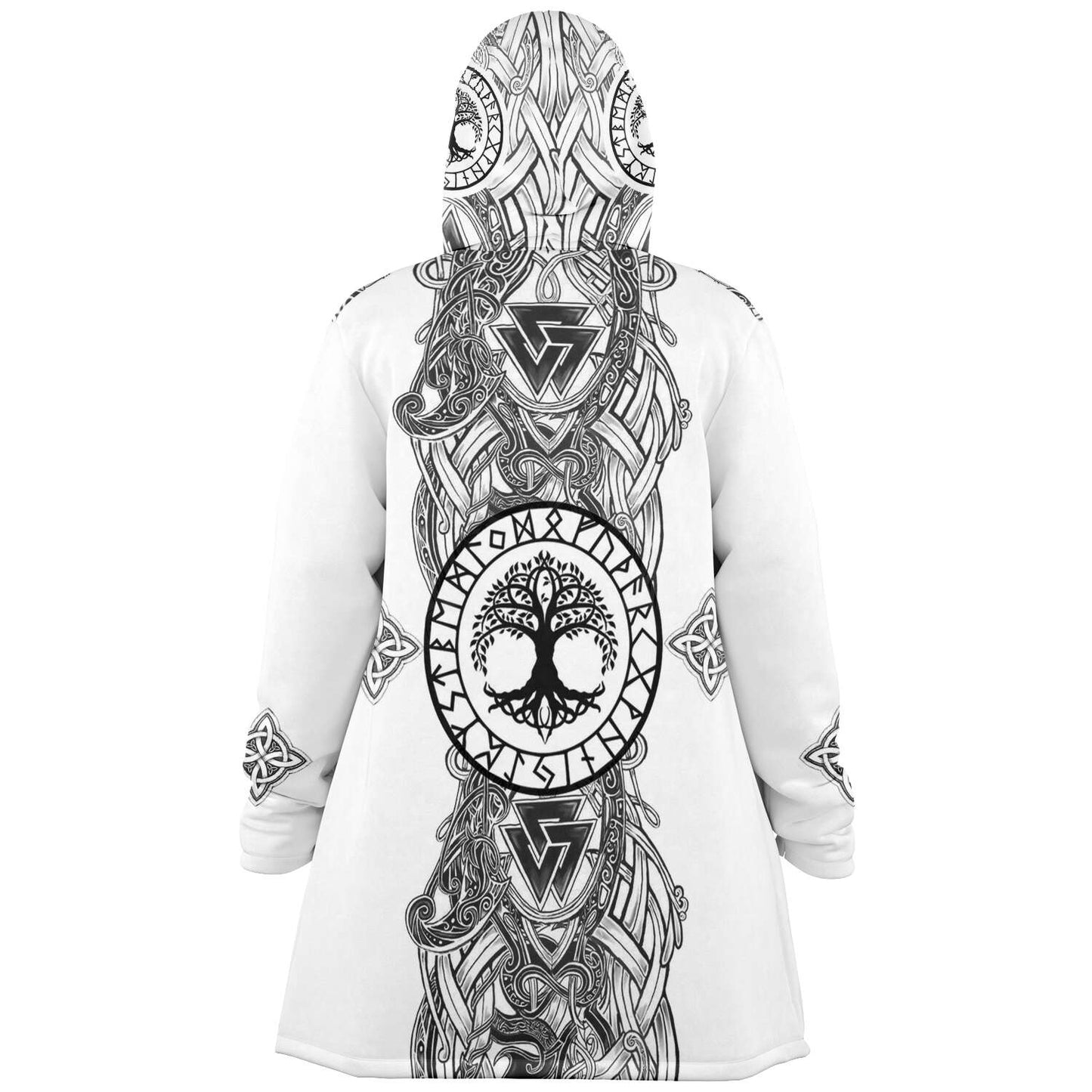 Yggdrasil and Valknut Premium Viking Cloak - White