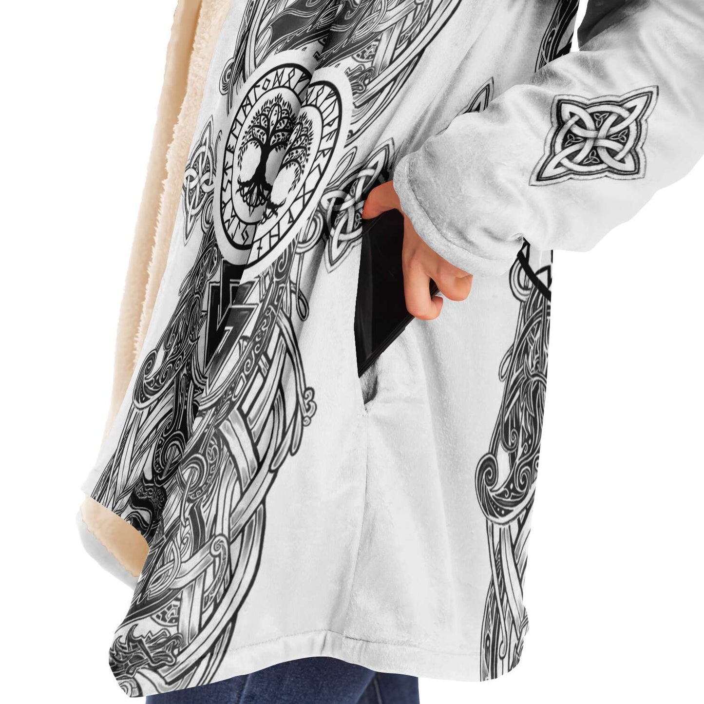 Yggdrasil and Valknut Premium Viking Cloak - White