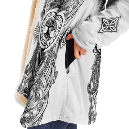 Yggdrasil and Valknut Premium Viking Cloak - White