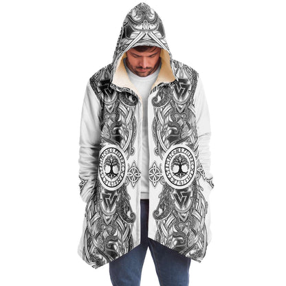 Yggdrasil and Valknut Premium Viking Cloak - White