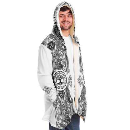 Yggdrasil and Valknut Premium Viking Cloak - White