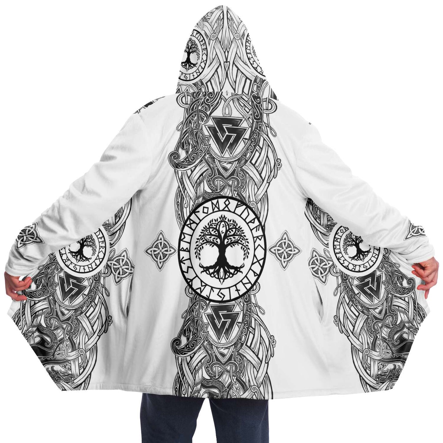 Yggdrasil and Valknut Premium Viking Cloak - White