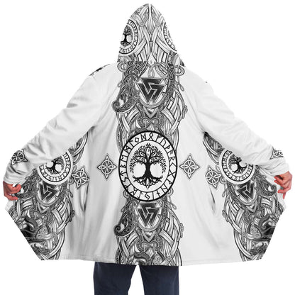 Yggdrasil and Valknut Premium Viking Cloak - White