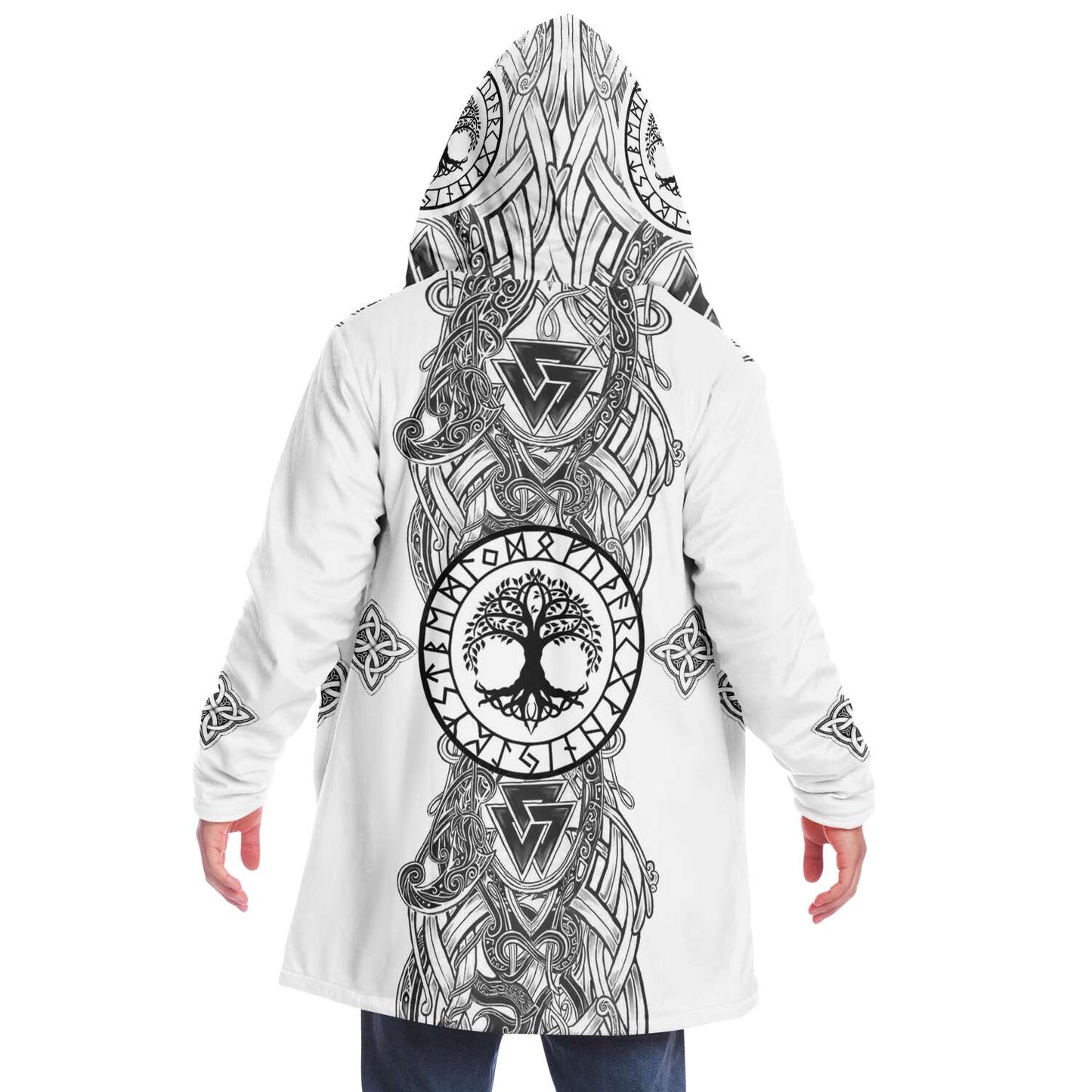 Yggdrasil and Valknut Premium Viking Cloak - White