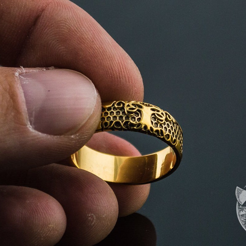 Yggdrasil symbol 14K gold Viking ring – view 2