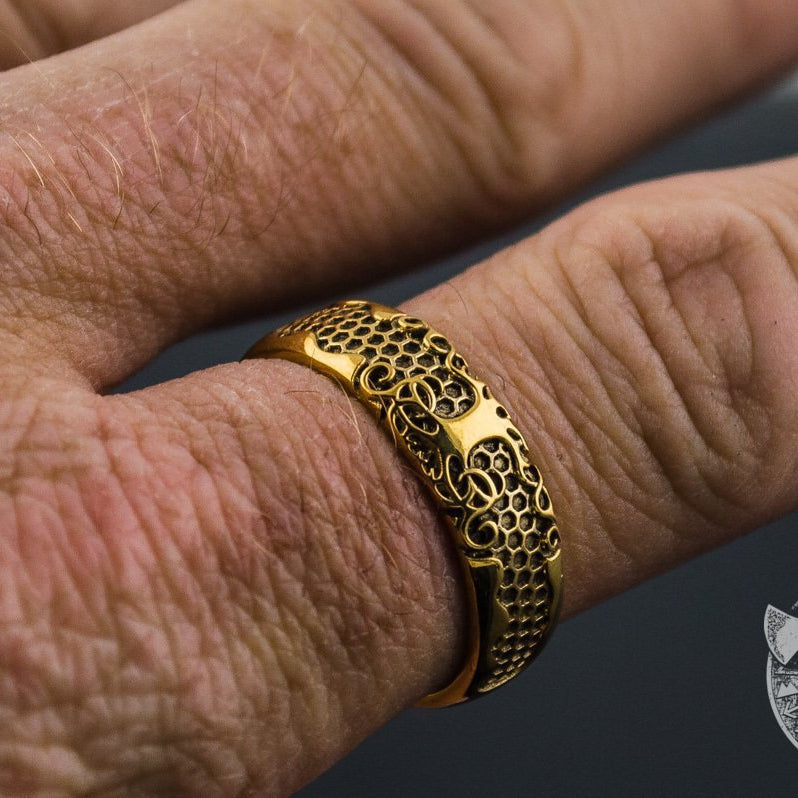 Yggdrasil symbol 14K gold Viking ring – view 3