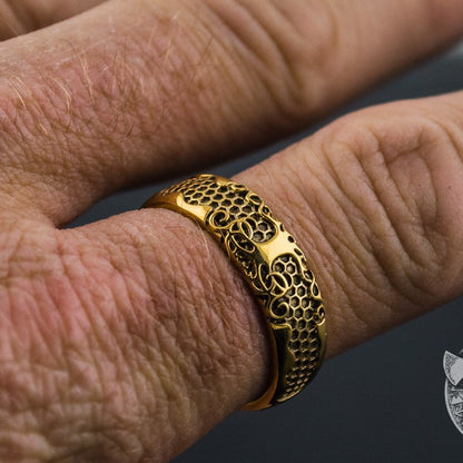 Yggdrasil symbol 14K gold Viking ring – view 3