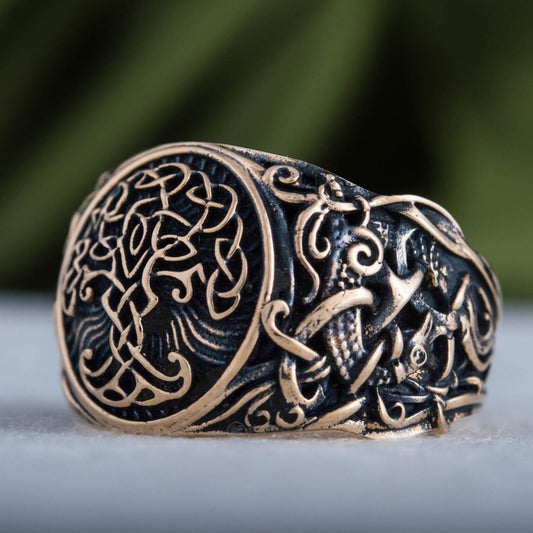Yggdrasil Symbol with Mammen Style Bronze Viking Ring