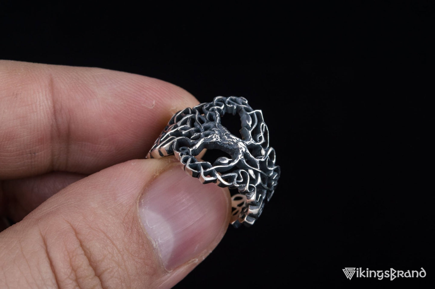 Yggdrasil Viking Ring with Ornament Sterling Silver Norse Jewelry