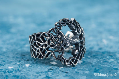 Yggdrasil Viking Ring with Ornament Sterling Silver Norse Jewelry