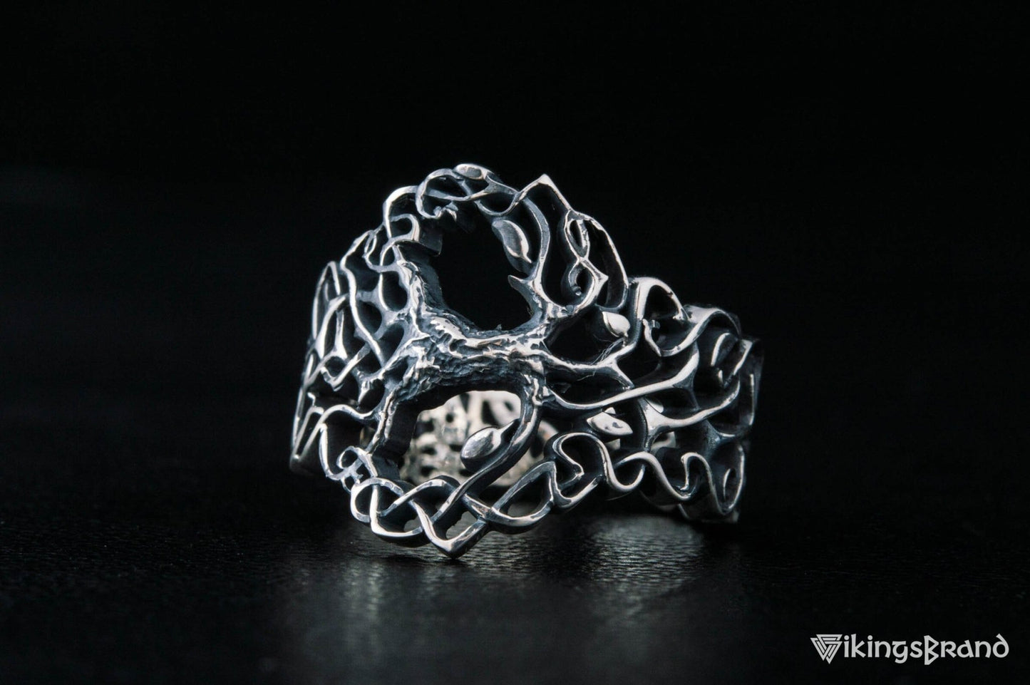 Yggdrasil Viking Ring with Ornament Sterling Silver Norse Jewelry