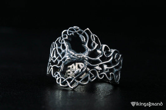 Yggdrasil Viking Ring with Ornament Sterling Silver Norse Jewelry