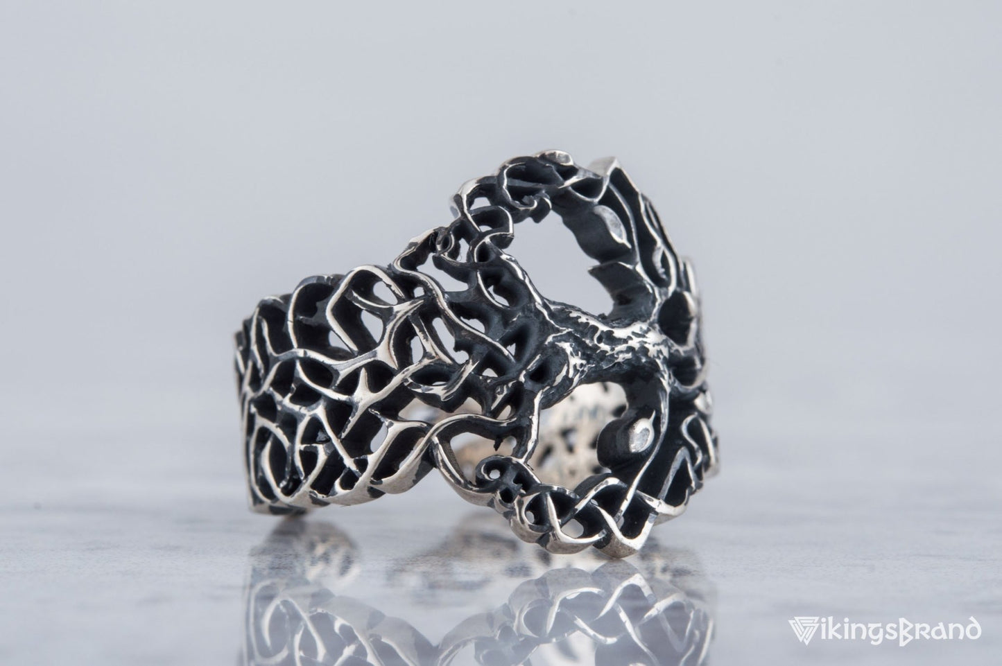 Yggdrasil Viking Ring with Ornament Sterling Silver Norse Jewelry