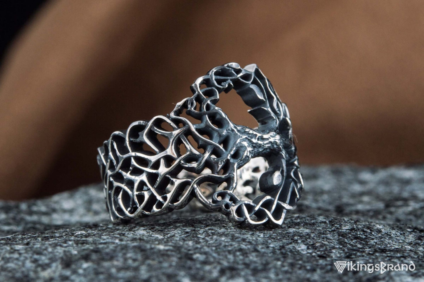 Yggdrasil Viking Ring with Ornament Sterling Silver Norse Jewelry