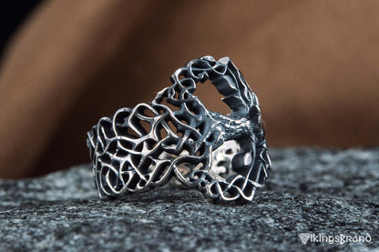 Yggdrasil Viking Ring with Ornament Sterling Silver Norse Jewelry