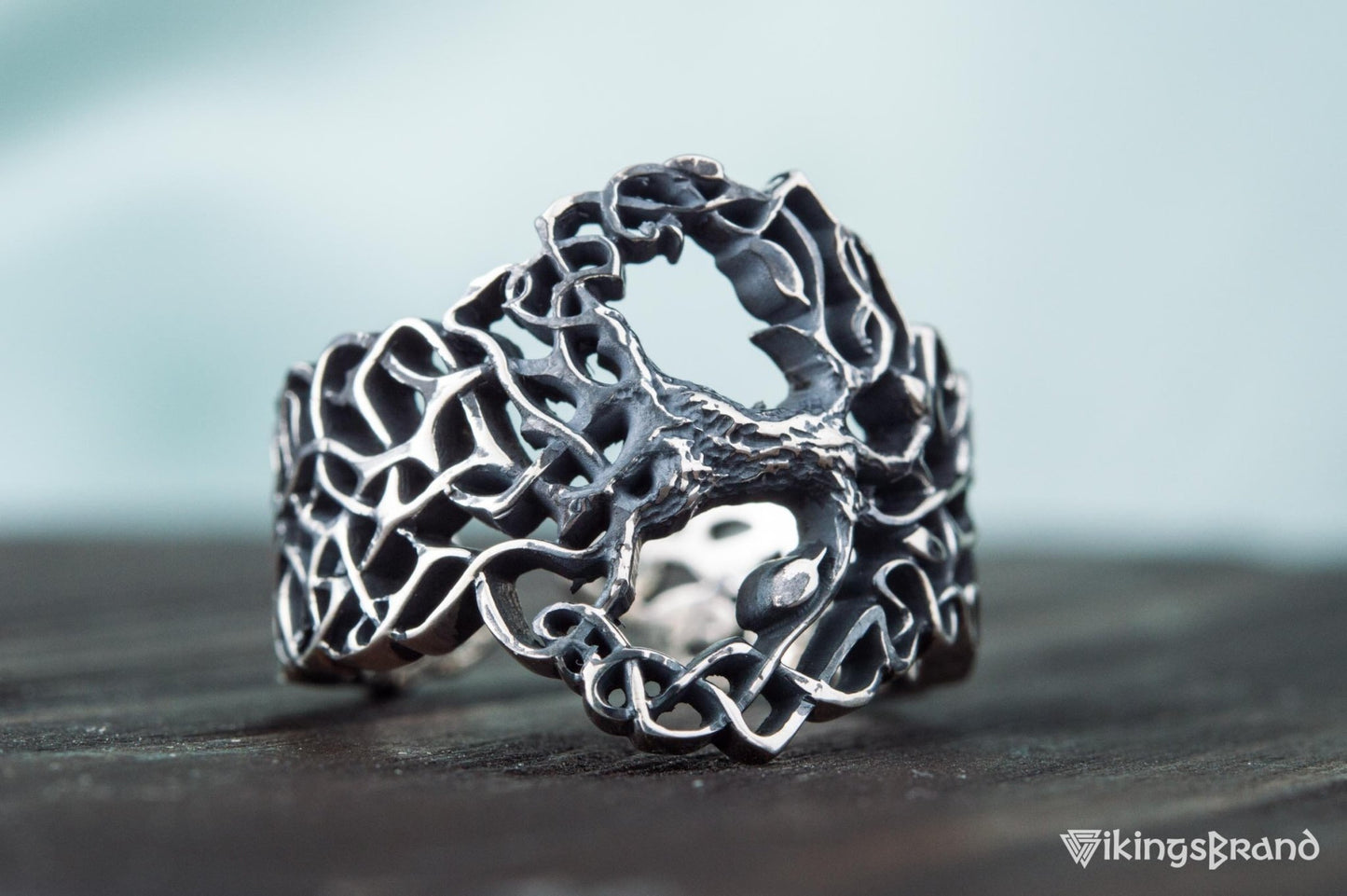 Yggdrasil Viking Ring with Ornament Sterling Silver Norse Jewelry