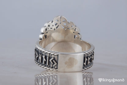 Yggdrasil Viking Symbol Ring with Norse Runes Ornament Sterling Silver Viking Jewelry