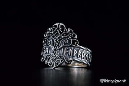 Yggdrasil Viking Symbol Ring with Norse Runes Ornament Sterling Silver Viking Jewelry