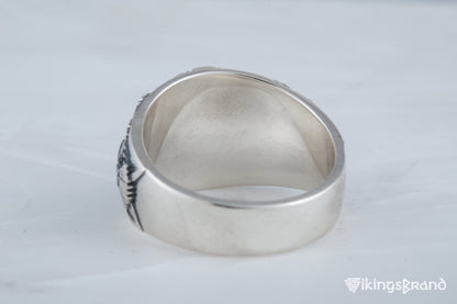 Yggdrasil Viking Symbol with Raven Style Sterling Silver Norse Ring