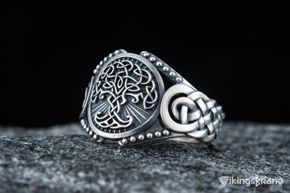 Yggdrasil Viking Symbol with Viking Ornament Sterling Silver Handmade Jewelry