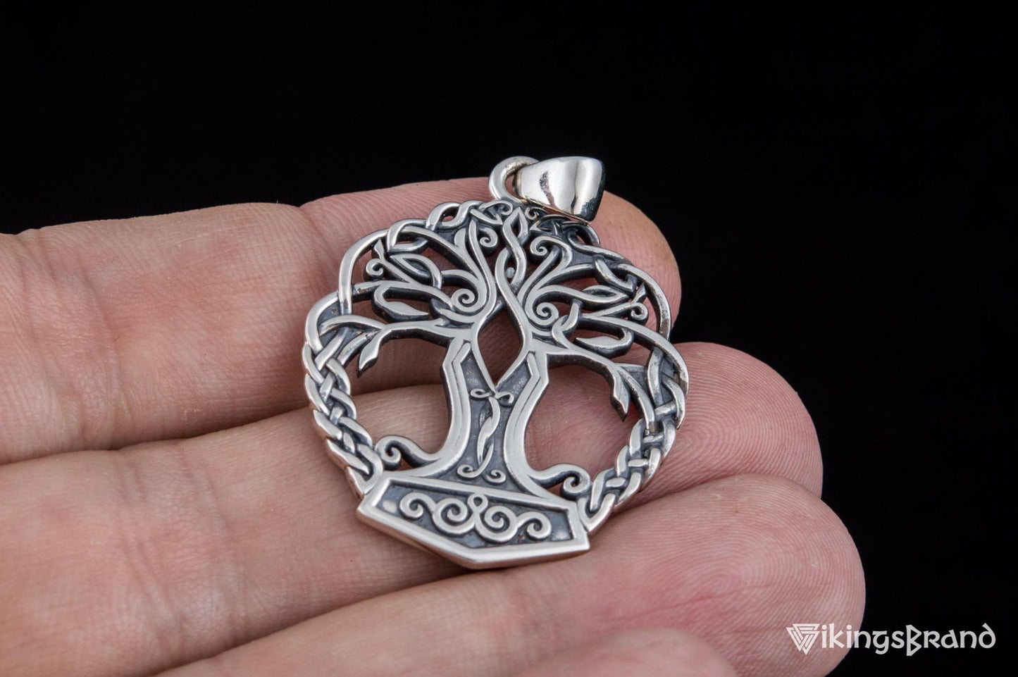 Yggdrasil with Mjolnir Vikings Pendant Handmade Sterling Silver Viking Necklace