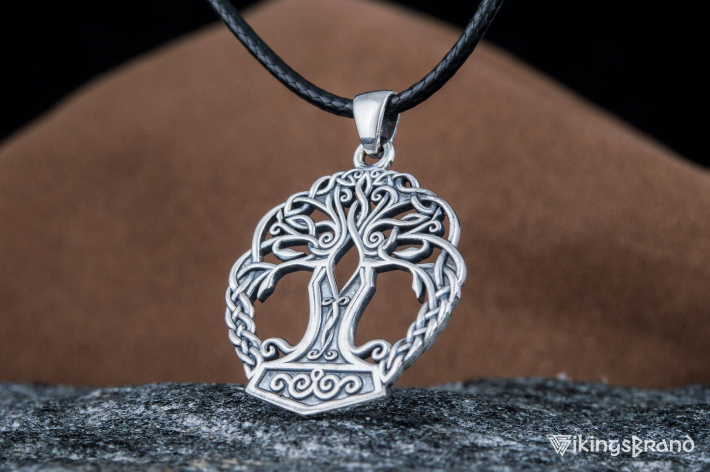 Yggdrasil with Mjolnir Vikings Pendant Handmade Sterling Silver Viking Necklace
