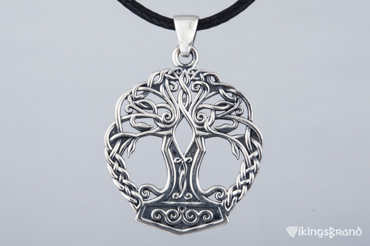 Yggdrasil with Mjolnir Vikings Pendant Handmade Sterling Silver Viking Necklace