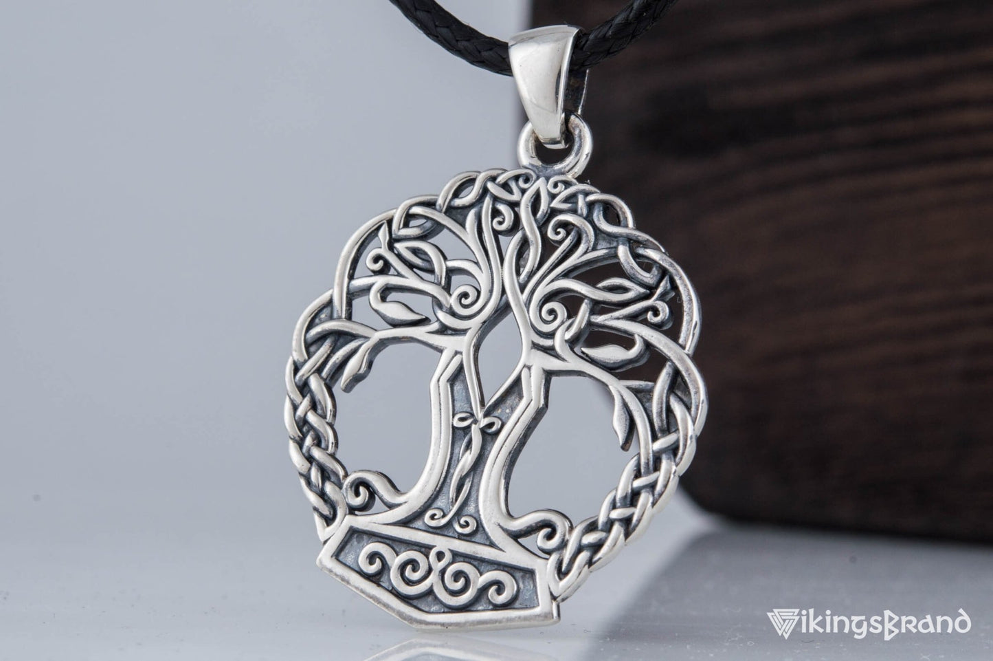 Yggdrasil with Mjolnir Vikings Pendant Handmade Sterling Silver Viking Necklace