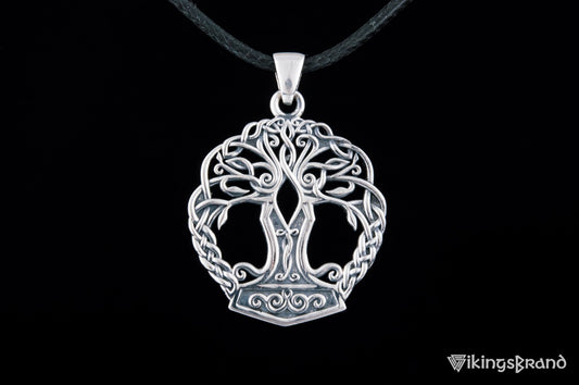 Yggdrasil with Mjolnir Vikings Pendant Handmade Sterling Silver Viking Necklace