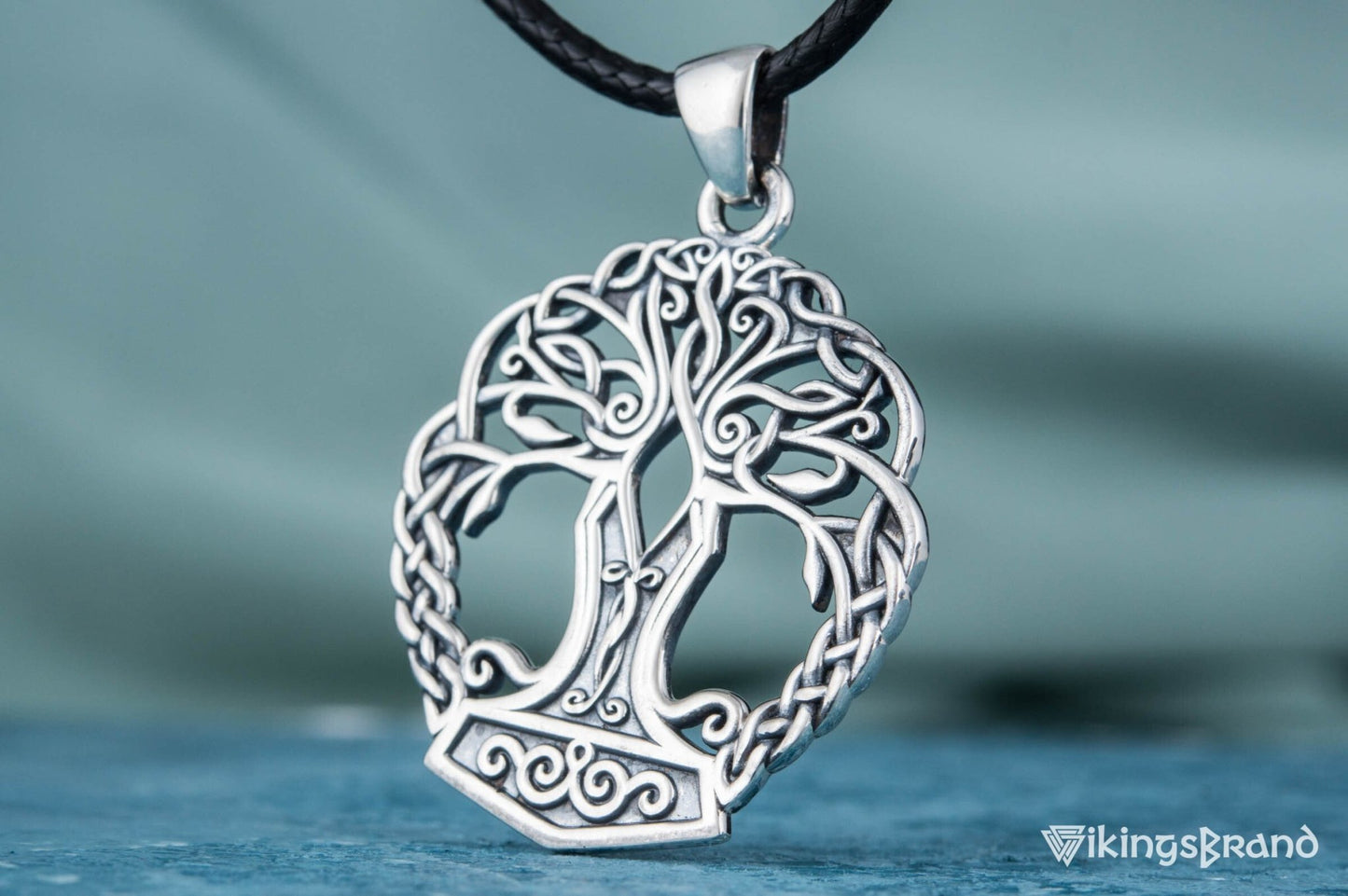 Yggdrasil with Mjolnir Vikings Pendant Handmade Sterling Silver Viking Necklace
