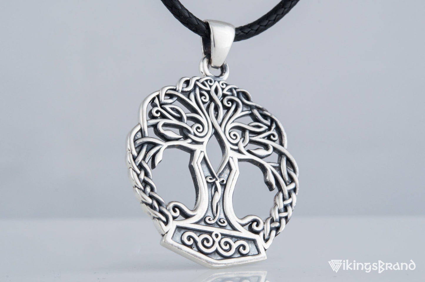 Yggdrasil with Mjolnir Vikings Pendant Handmade Sterling Silver Viking Necklace