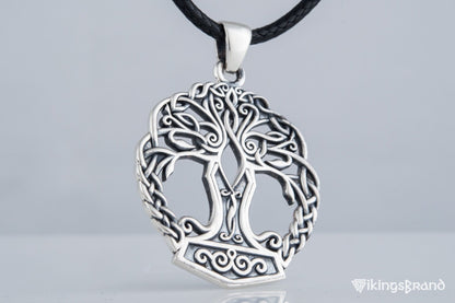 Yggdrasil with Mjolnir Vikings Pendant Handmade Sterling Silver Viking Necklace