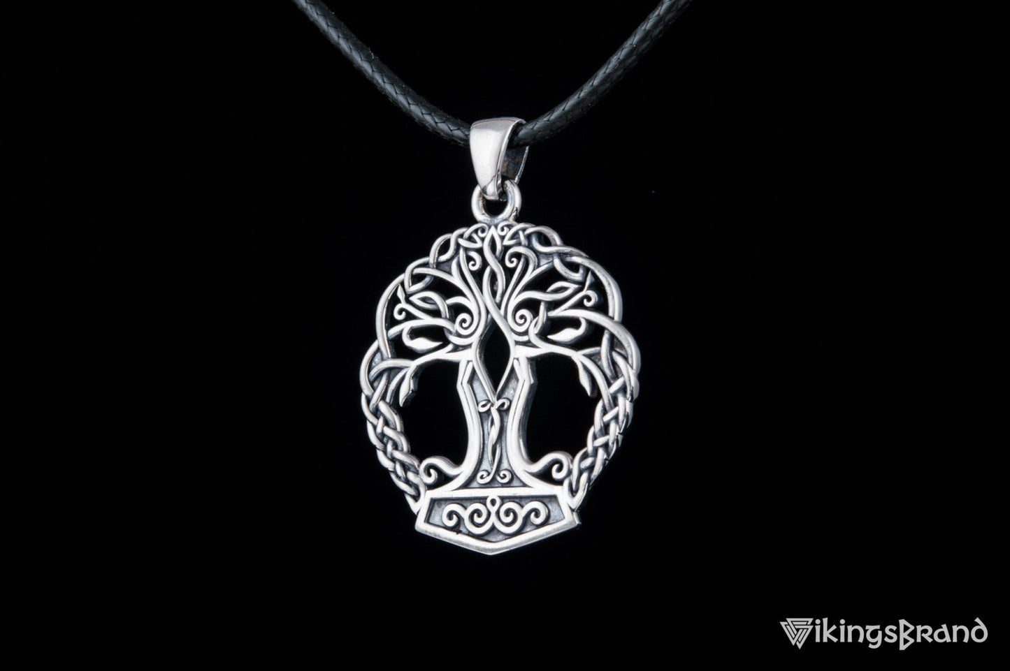 Yggdrasil with Mjolnir Vikings Pendant Handmade Sterling Silver Viking Necklace