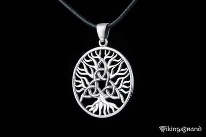 Yggdrasil with Triquetra Vikings Symbol Pendant Sterling Silver Viking Jewelry