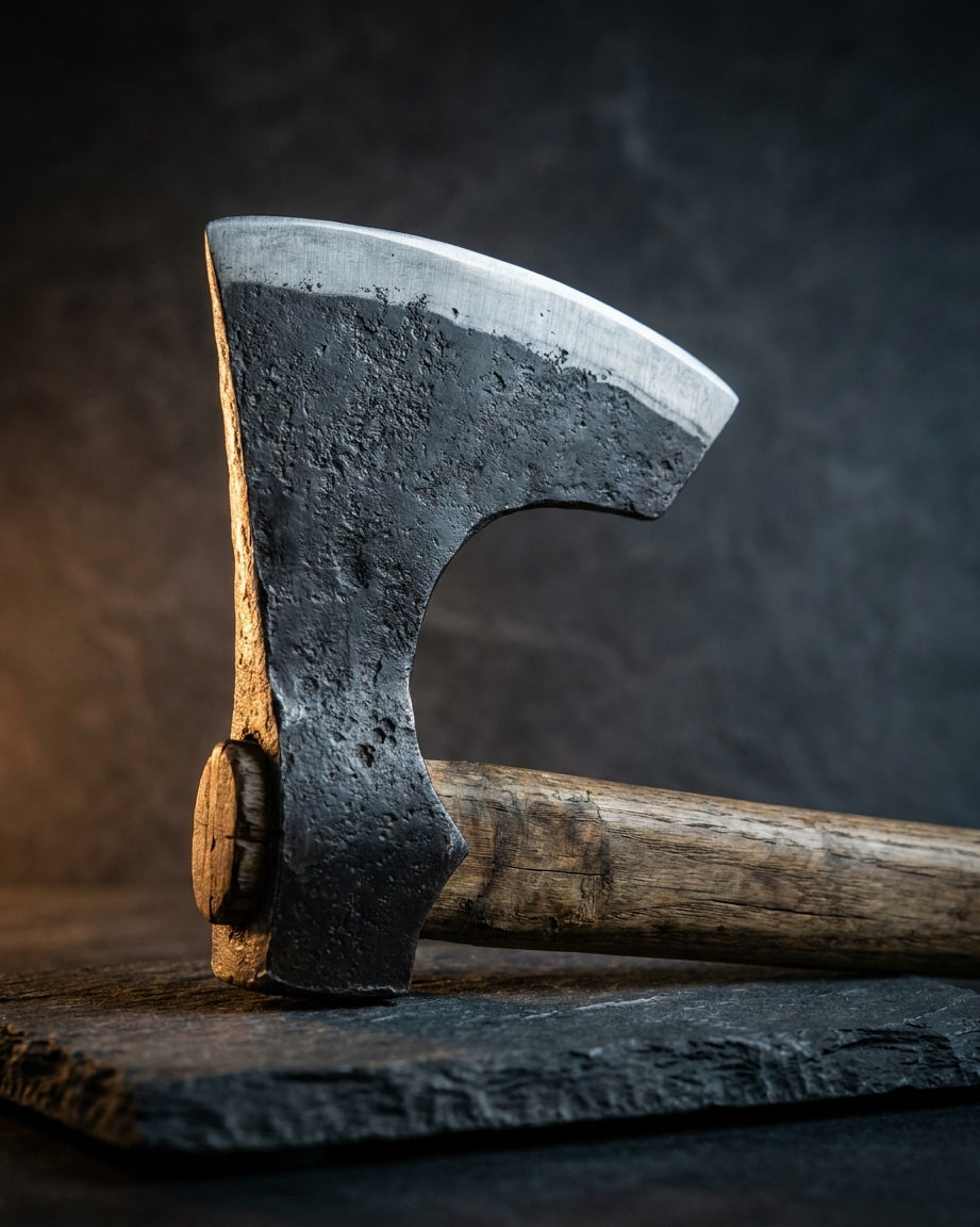 Illustration of a Viking bearded axe (skeggøx) with the lower edge drawn into a long beard