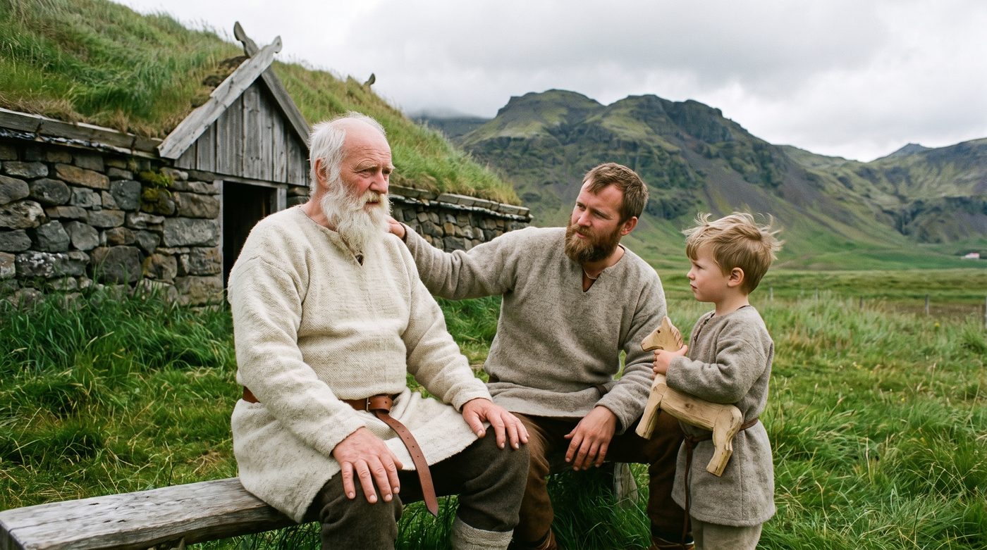 Three generations of a Norse family, the descent line a patronymic records